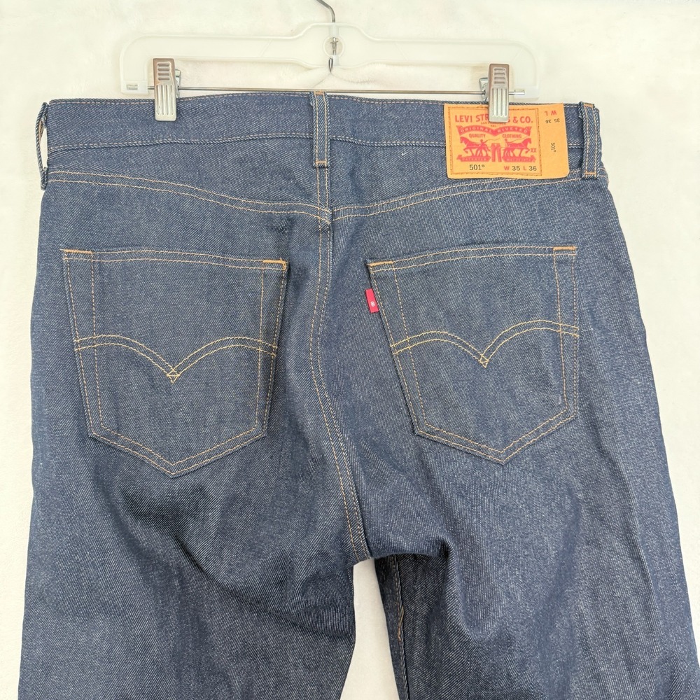 Levis Jeans Mens 35x36 (36x35) Blue Dark Wash Original Straight Leg Raw Denim - Picture 11 of 12